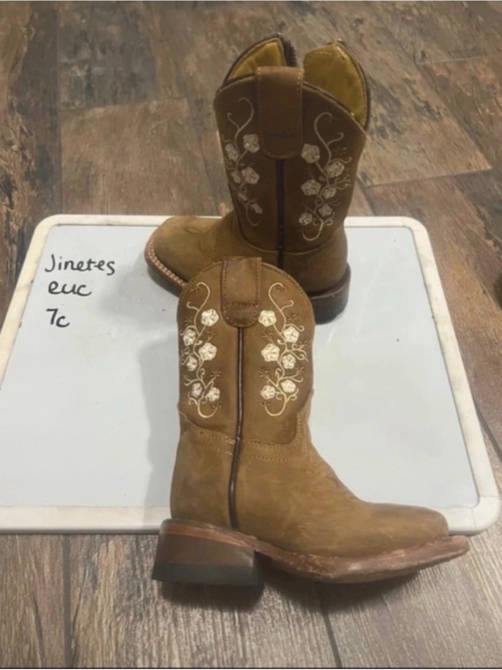 Kids Brown Embroidered Western Boots - Tan Floral Accent